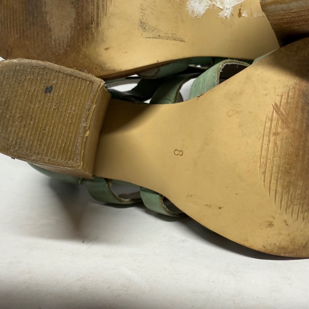 Seychelles Sage Green Leather Caged Gladiator Block Heel Sandals Size 8 - Picture 7 of 9